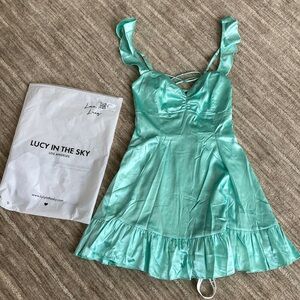 www.lucyinthesky.com/shop/satin-ruffle-strap-a-line-dress-in-turquoise-68754